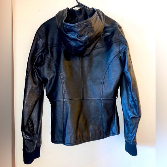 Vintage 90s Leather Hooded Black Wilson’s Jacket - Picture 2 of 9